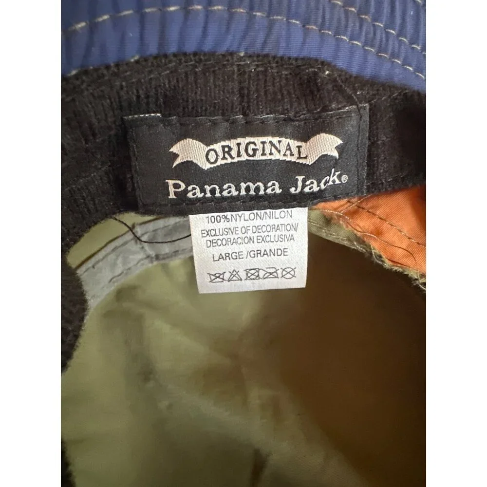 Panama Jack Original Nylon Wide Brim Sun Hat Large Green & Orange With Navy Blue
